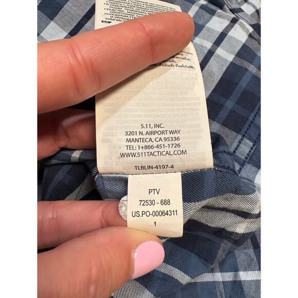 5.11 Tactical Blue Plaid Gunner Long Sleeve Snap Closure Shirt - Large - Picture 8 of 8